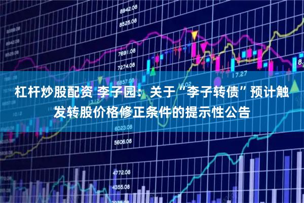 杠杆炒股配资 李子园：关于“李子转债”预计触发转股价格修正条件的提示性公告